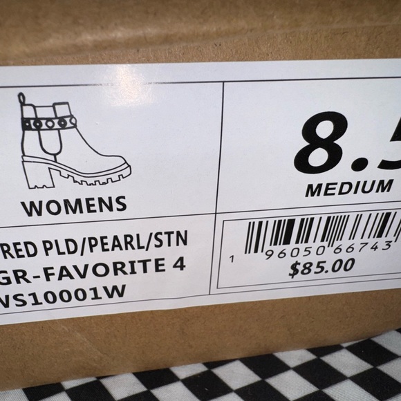 Sugar Red Plaid Stone Pearl Boots - Picture 9 of 10